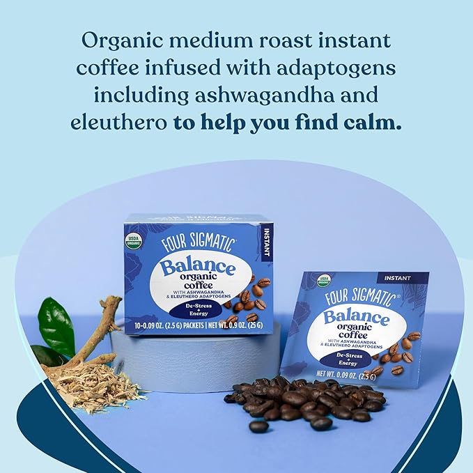 Adaptogen Organic Coffee by Four Sigmatic | Medium Roast Instant Coffee with Ashwagandha, Chaga