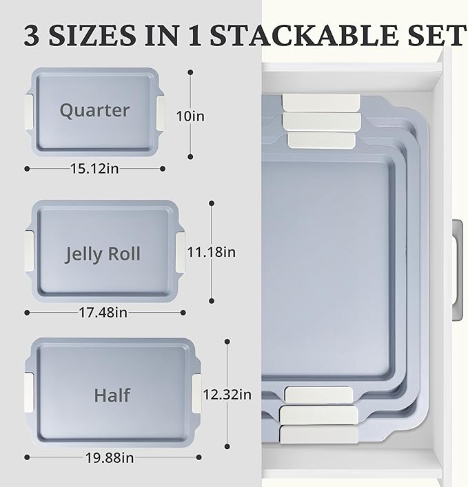 BRONYPRO Non Stick Ceramic Baking Sheet Pan Set of 3, Natural Non Toxic Cookie Sheets for Baking