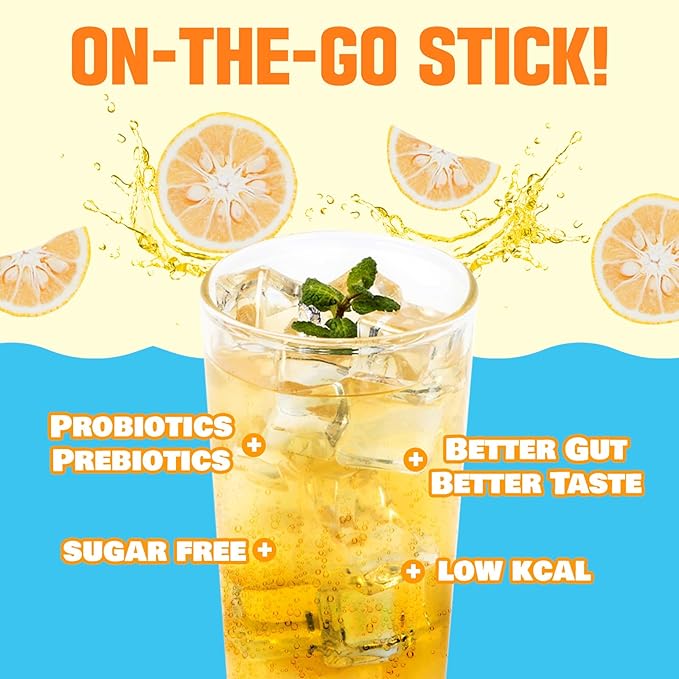 TEAZEN Citron Kombucha Tea, Hydration Drink Mix, Sugar Free, Live Probiotics & Prebiotics, 10