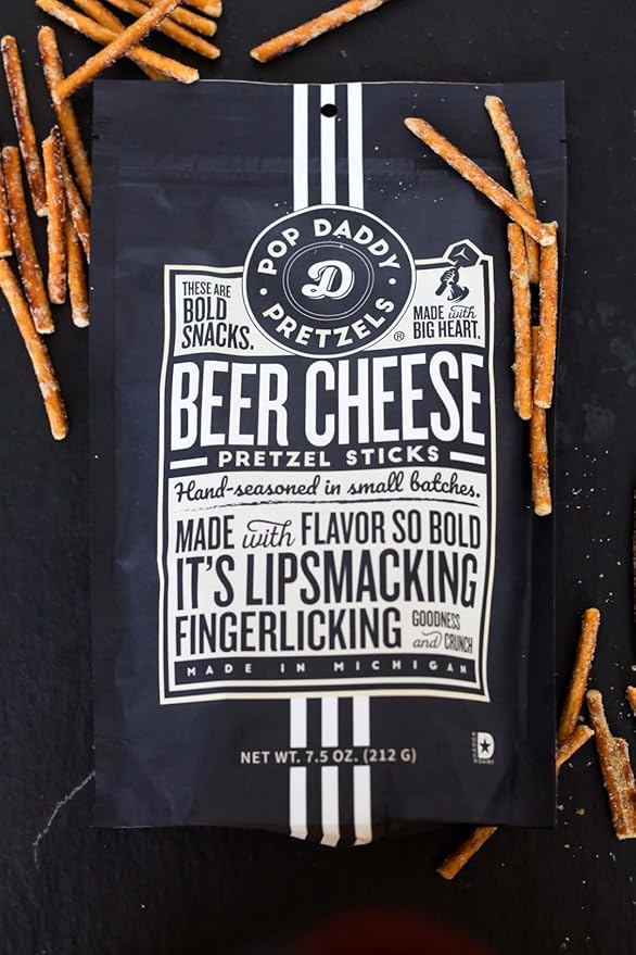 Pop Daddy Flavored Pretzels Sticks, Healthy Gourmet Pretzels Snacks, 7.5oz Individual Bags, 3 Pack