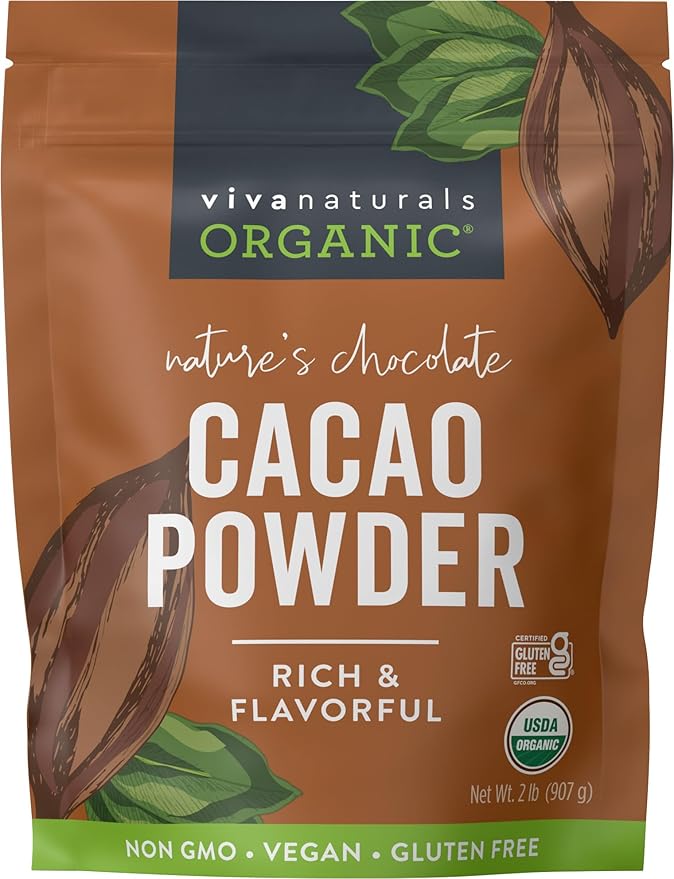 Viva Naturals Organic Cacao Powder, 2lb - Unsweetened Cocoa Powder With Rich Dark Chocolate Flavor