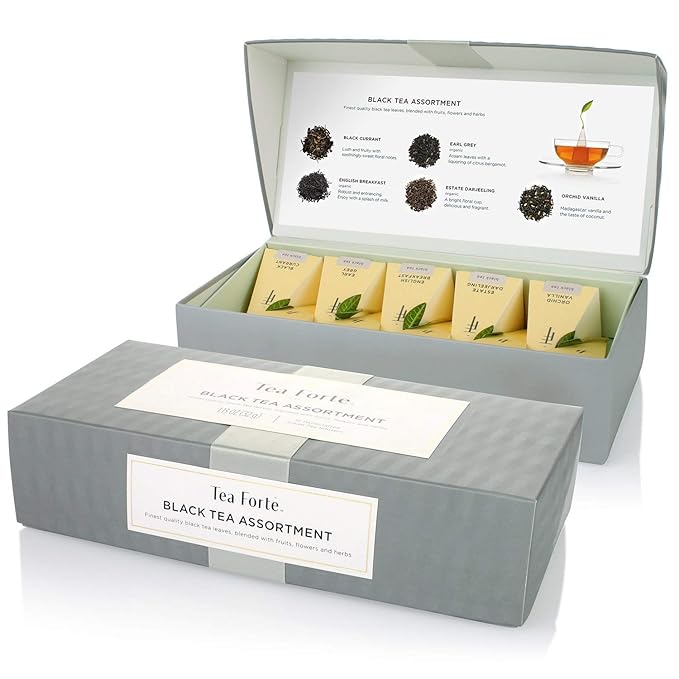 Tea Forte Assorted Black Tea Petite Presentation Box Tea Gift Set Sampler, 10 Count, 2 of Each