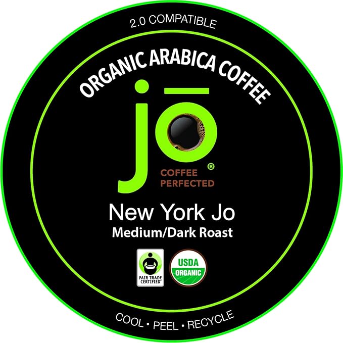 NEW YORK JO: 24 Cups Medium Dark Roast Organic Coffee for Keurig K-Cup Compatible Brewers, Fresh