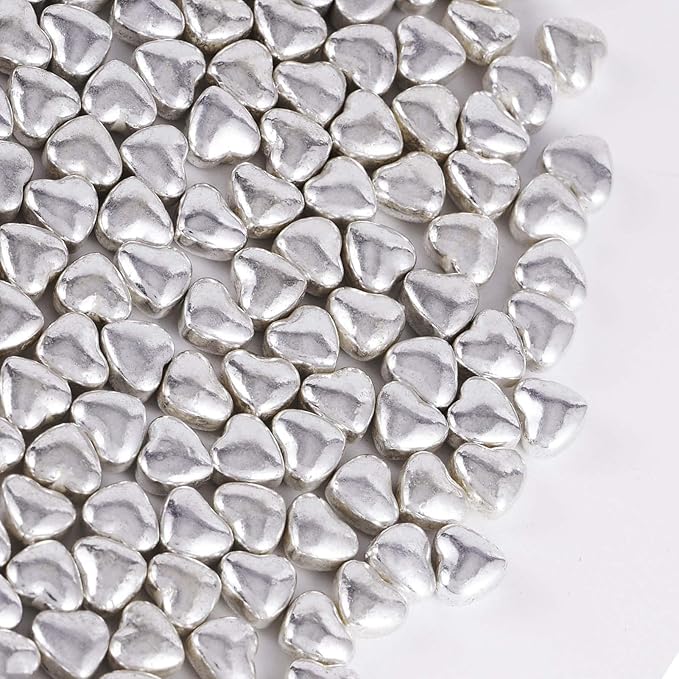 Kasvan Silver Heart Shapes Sprinkles - Edible Candy Pearls 100g/3.58 Oz, Mix Size, Baking Cake
