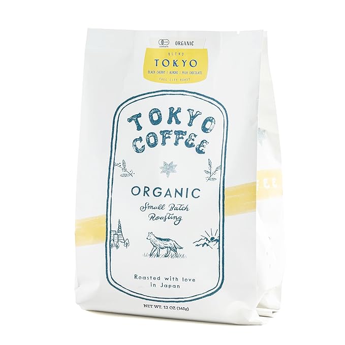 TOKYO COFFEE Organic Blend, Medium Roast Whole Bean Coffee from Japan - 12oz Bag - Sweet and Smooth