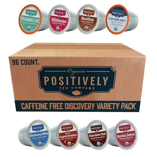 Organic Positively Tea Company, Caffeine Free Discovery Variety Pack, K-Cup Compatible, 96 Pods