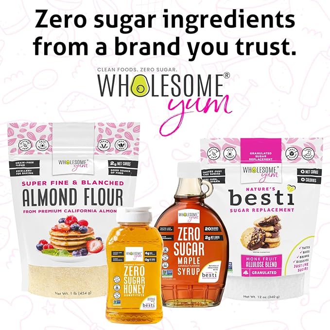 Wholesome Yum Zero Sugar Maple Syrup (Keto Maple Syrup) With Monk Fruit & Allulose - Natural Sugar