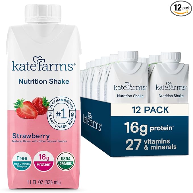 Kate Farms Organic Nutrition Shake, Strawberry, 16g Protein, 27 Vitamins and Minerals, Meal