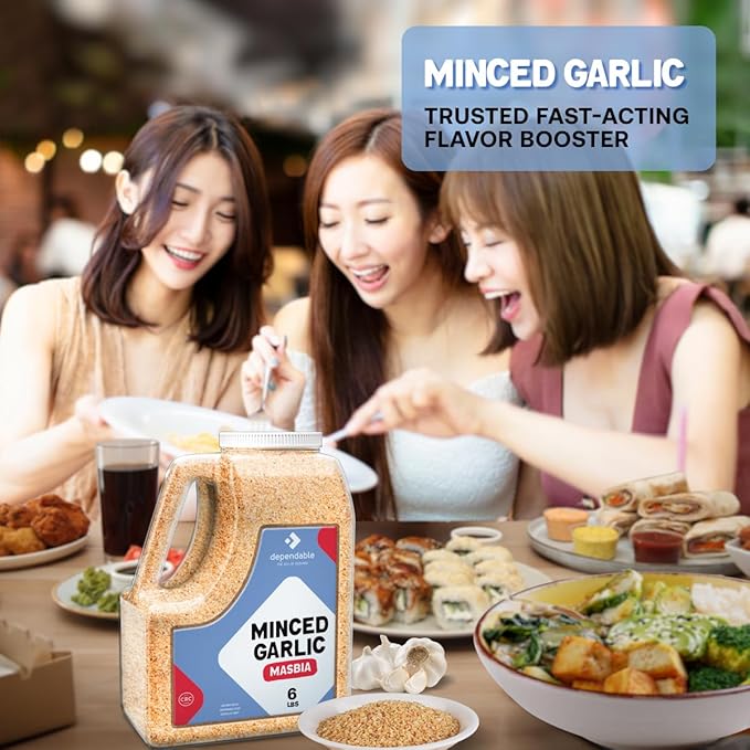 Minced Garlic - 6 Lb. Jar - Bulk, Kosher, Natural Flakes for Flavorful Dishes - Non-GMO, 100%