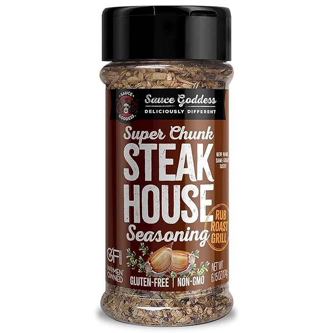 Sauce Goddess - Super Chunk Steakhouse Spice Shaker - Steak Seasoning, BBQ Rub for Chops, Chicken &