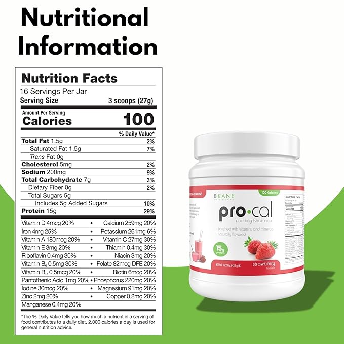 Pro-Cal Strawberry Meal Replacement Powder, 16.4 oz ??High Protein, Low Calorie Shake & Pudding Mix