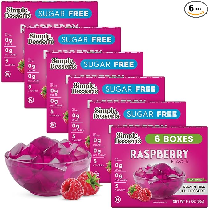 Simply Desserts Sugar-Free Raspberry Jel, 6-Pack - Vegan Dessert, Keto Snacks, Diabetic Friendly &