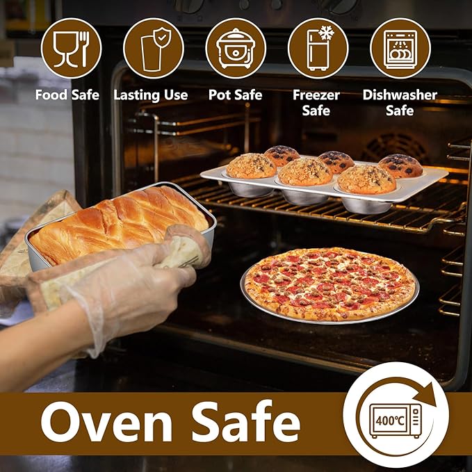P&P CHEF Stainless Steel Bakeware Set, 12-Piece Kitchen Baking Pans Set, Baking Sheet with Rack