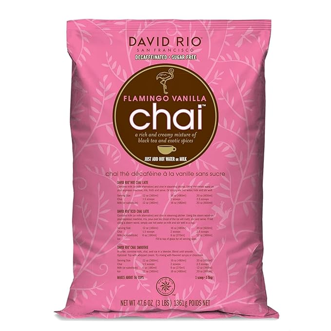 Flamingo Vanilla Decaffeinated Reduced Calorie Chai Tea Latte Mix, 48 Oz, Decaf Black Tea, Organic
