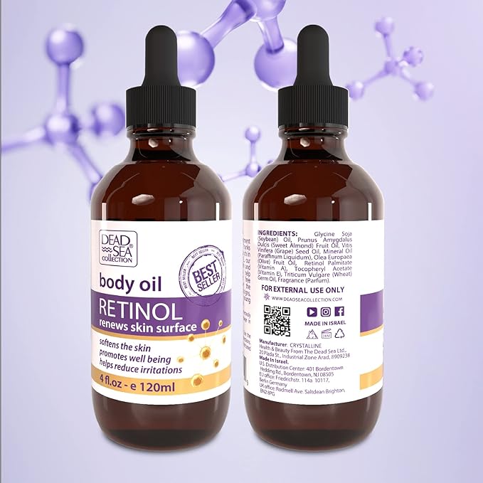 Dead Sea Collection Body Oil for Dry Skin - Retinol & Vitamin E, A Moisturizing Oil for Face