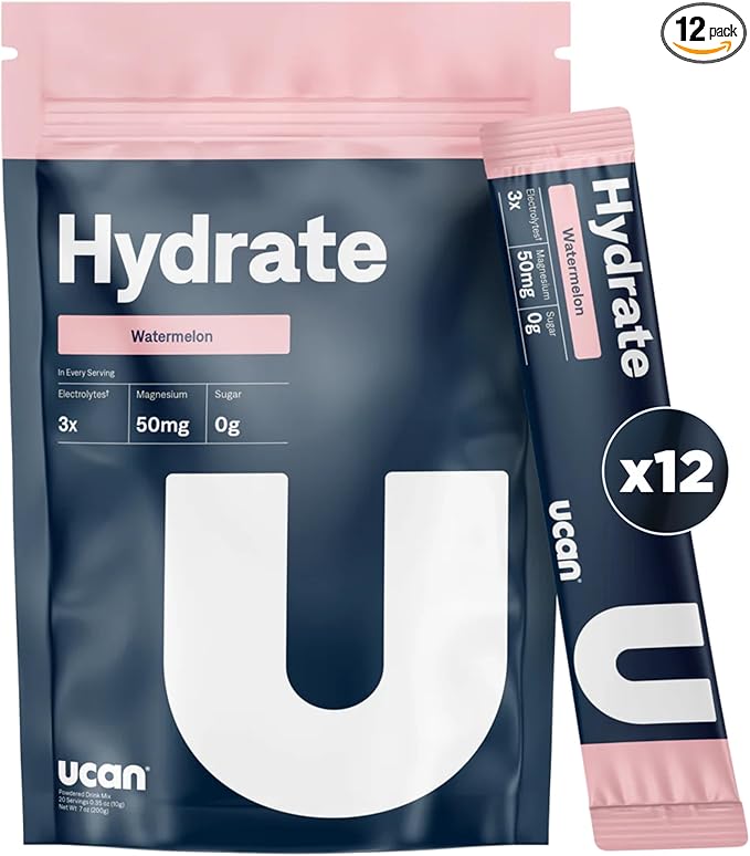 UCAN Hydrate Electrolyte Drink Mix (Watermelon, 12 Stickpacks) Sugar-Free, Keto-Friendly, Vegan