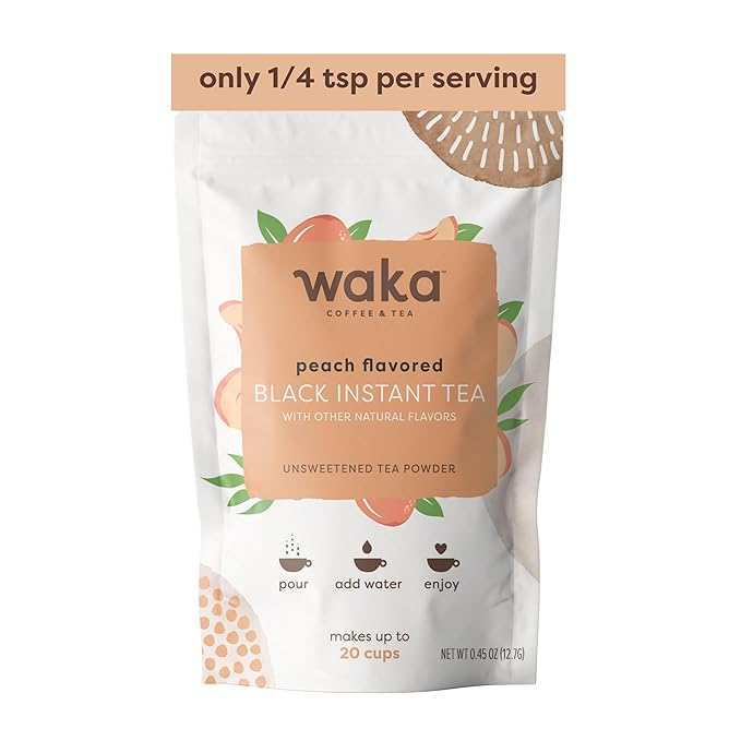 Waka Instant Black Tea Mix, Peach Flavored - 100% Tea Leaves, No Additives, Unsweetened