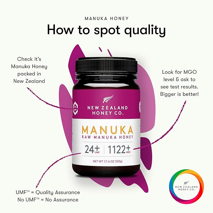 New Zealand Honey Co. Raw Manuka Honey UMF 24+ / MGO 1122+ | UMF Certified | 17.6oz | Pure Raw Honey