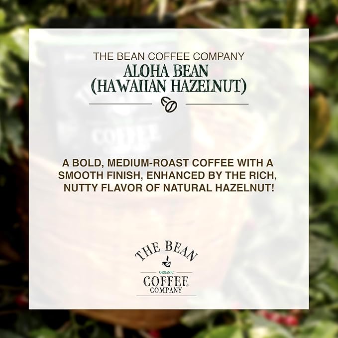 The Bean Organic Coffee Company Aloha Bean (Hawaiian Hazelnut), Medium Roast, Ground Coffee