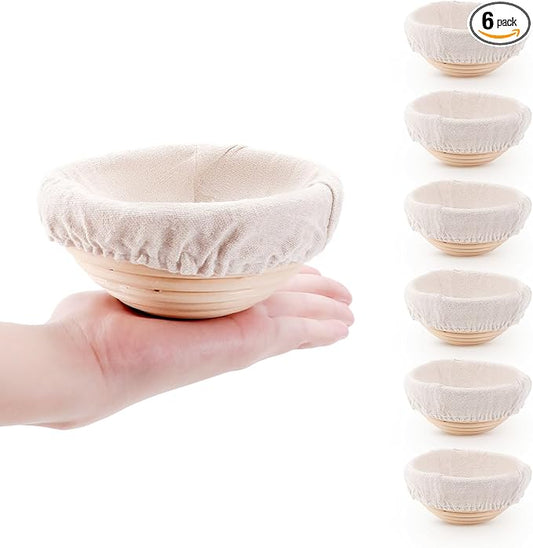 Mini Bread Dough Proofing Basket & Liner (Set of 6, 5 inch), Sourdough Bread Bakery Bowls for