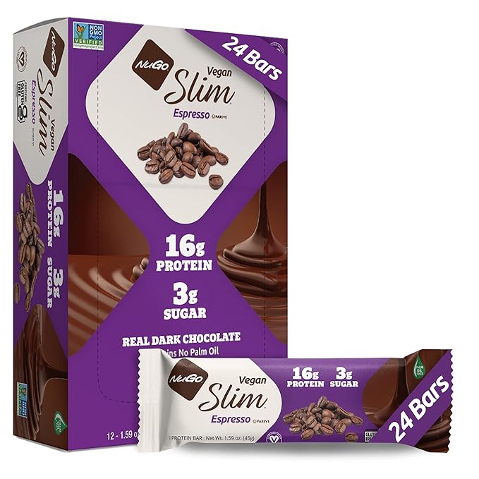 Nugo Slim Dark Chocolate Espresso, 16g Vegan Protein, 3g Sugar, 7g Fiber, Low Net Carb, Keto