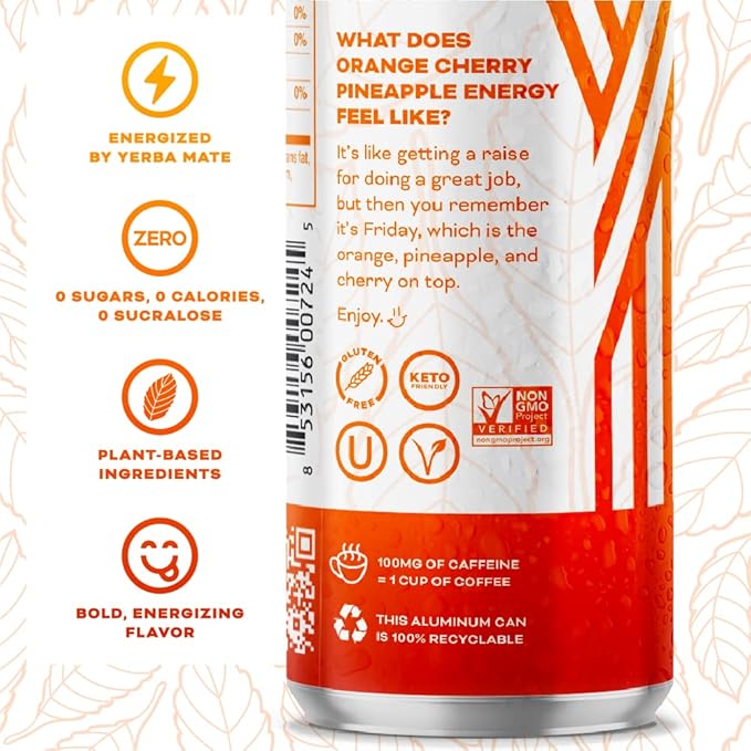 Yerbaé Energy Seltzer - Orange Cherry Pineapple No Sugar/Calories/Carbs. Energized by Yerba Mate