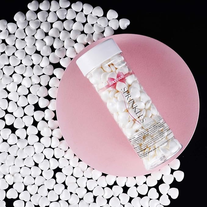 Kasvan White Heart Shapes Sprinkles - Edible Candy Pearls 130g/4.58 Oz, Mix Size, Baking Cake