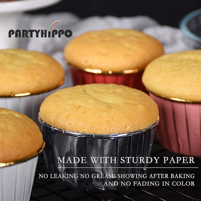 Party Hippo Foil Muffin Liners, 3.5 Oz 50 Pcs Disposable Cupcake Baking Cups, Gold Aluminum Ramekin