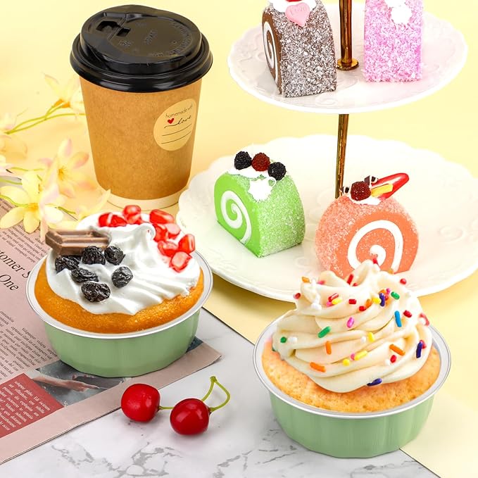 Beasea 8oz Aluminum Ramekins, 100 Pack 3.9" Disposable Baking Foil Cups Mini Ramekin Cup Cupcake