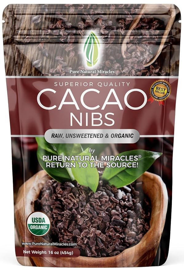 Cacao Nibs Organic - 100% Dark Chocolate Chips - Raw, Unsweetened Cocoa Pieces - 16 Oz - Keto and