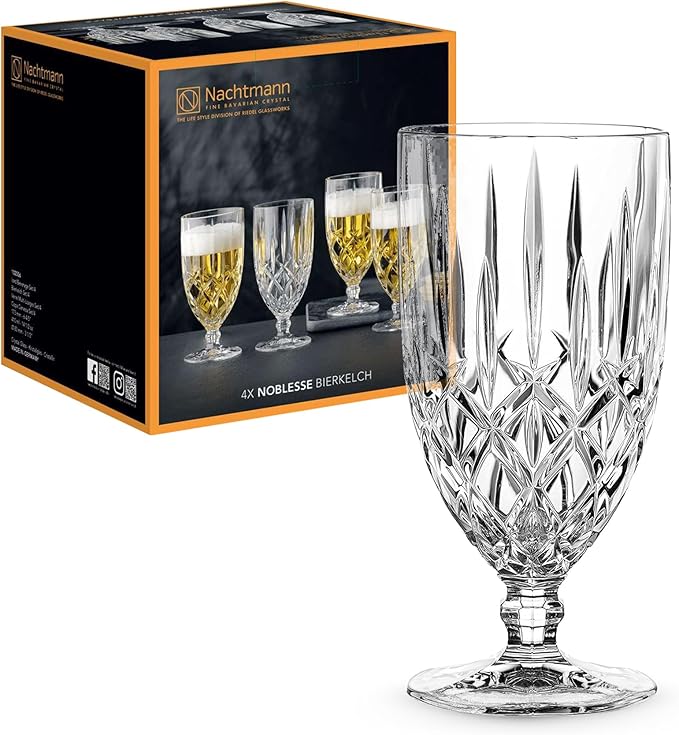 Nachtmann Noblesse Collection Iced Beverage Glasses, Crystal Glass Water Goblets, 15 Ounce, Beer