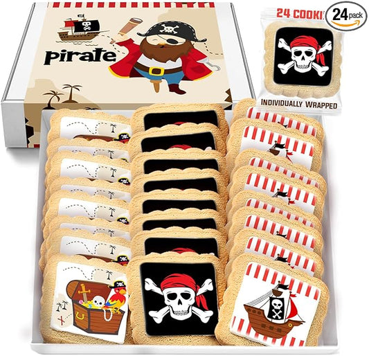 Pirate Themed Cookies Party Favors Birthday Baby Shower | Individually Wrapped 24 Pack Bulk | Theme