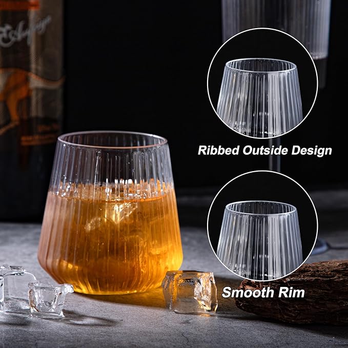 30 Pack Plastic Ribbed Wine Glasses, 14 OZ Origami Stemless Disposable Wine Champagne Whiskey