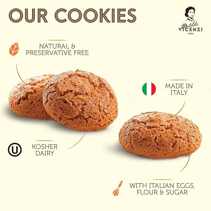 Matilde Vicenzi Amaretti Cookies - Gourmet Italian Crispy Almond Cookies - Bite-Sized Traditional