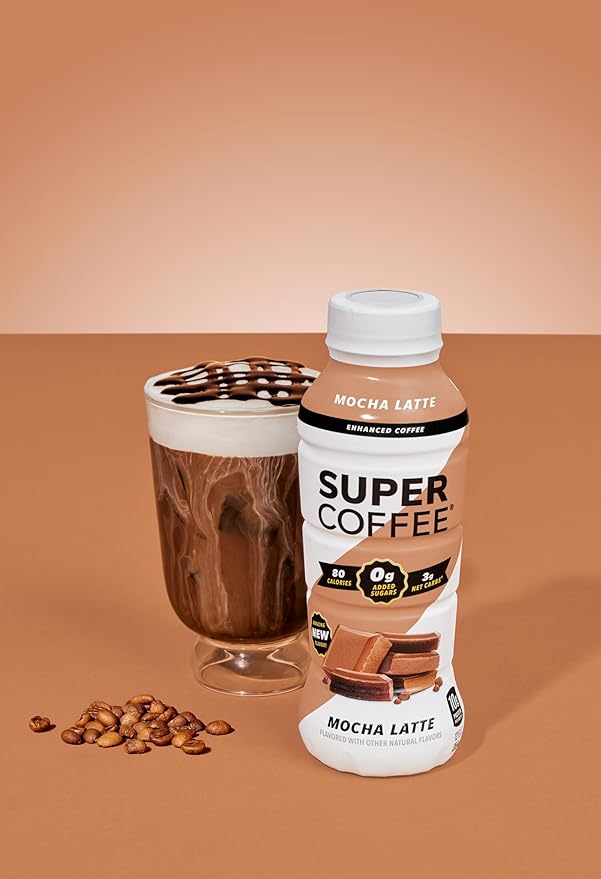 SUPER COFFEE, Keto Protein Coffee (0g Added Sugar, 10g Protein, 70 Calories) [Mocha] 12 Fl Oz, 12