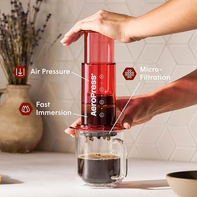 AeroPress Clear Red Coffee Press – 3 In 1 Brew Method Combines French Press, Pourover, Espresso