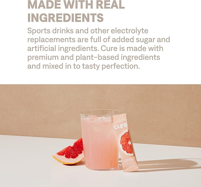 Cure Hydration | Plant-Based Electrolyte Drink Mix | No Added Sugar | FSA-HSA | Dehydration Relief