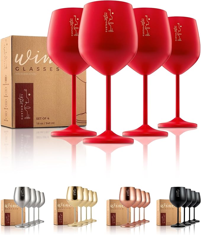 Gusto Nostro Stainless Steel Wine Glass - 18 oz - Cute, Red Unbreakable Wine Glasses for Travel