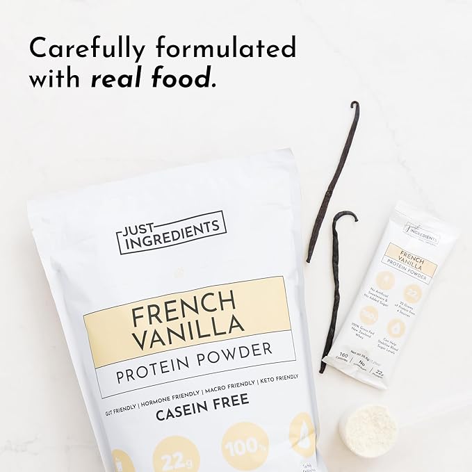 JUST INGREDIENTS French Vanilla Protein Powder ??30 Serving Bag ??Grass-Fed Whey & Plant Protein