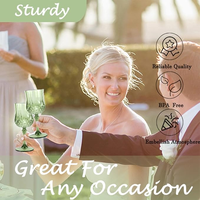 Plastic Wine Glasses，Plastic Goblets Vintage Style Cordial Drinking Glasses for Wedding Reception