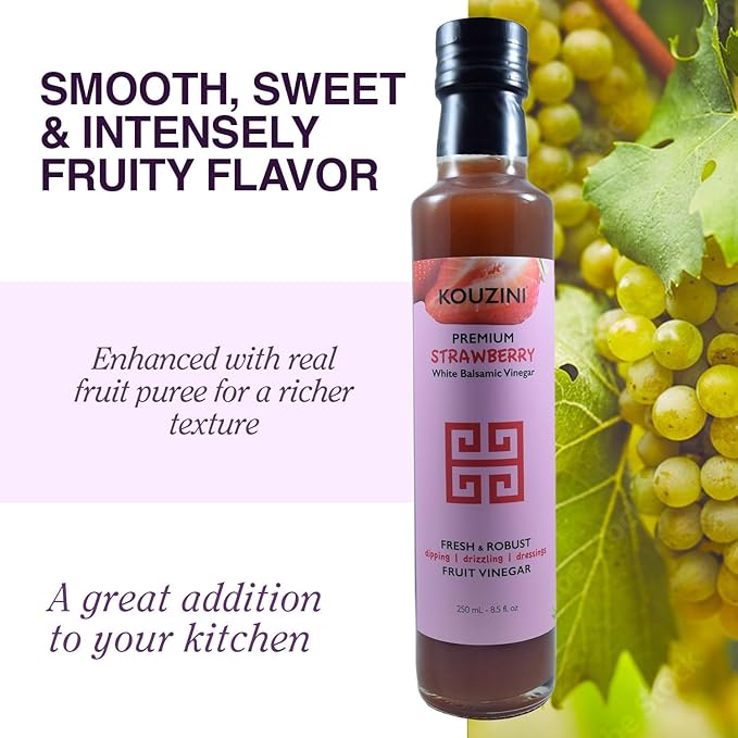 Kouzini Ultra Premium Strawberry Fruit White Balsamic Vinegar, Aged Balsamic Vinegars from Modena
