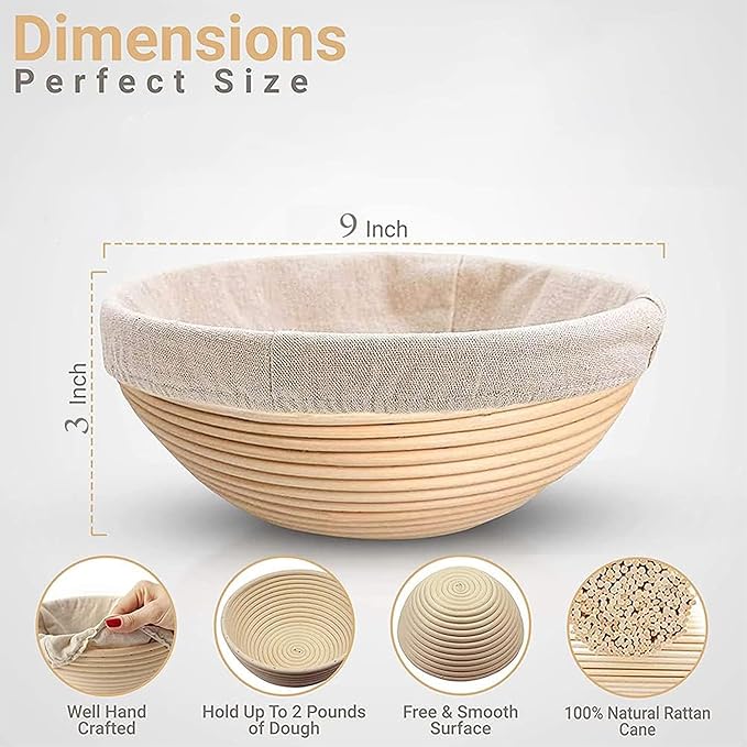 Banneton Bread Proofing Basket 2 pack 9 inch Round Basket with Liner, Bread Proofing Basket Perfect