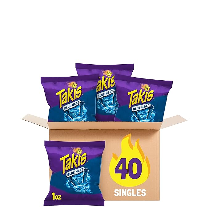 Takis Blue Heat 40 pc / 1 oz Multipack - Intense Hot Chili Pepper Flavored Extreme Spicy Rolled
