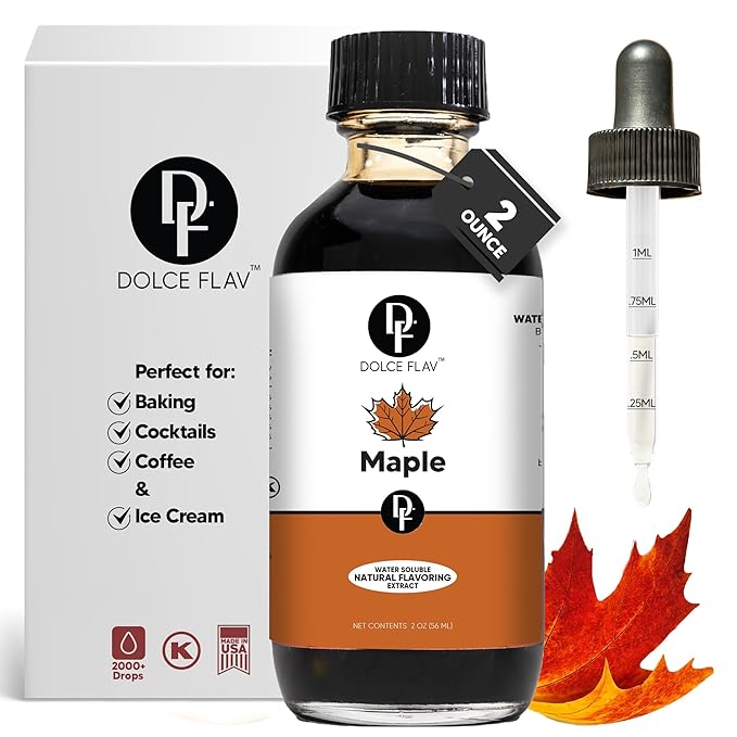 Dolce Flav Maple Extract - 2 Ounce Water-Soluble Multipurpose Flavoring Ideal for Baked Goods
