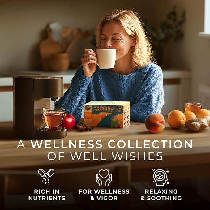 Gya Tea Co Get Well Soon Collection Tea Gift Set (16 ct) - 7 Flavors Assorted Tea Pod Variety Pack