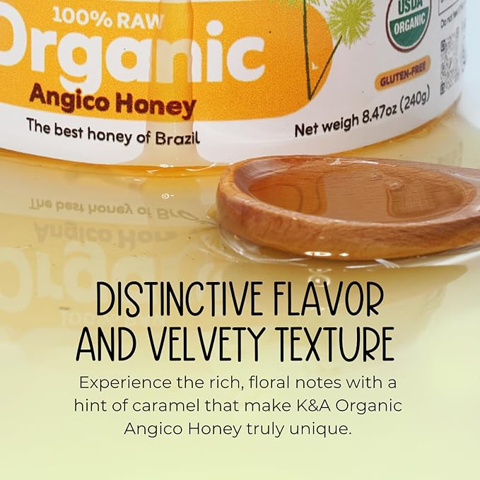 K&A HONEY Angico Honey | USDA Certified Organic | 100% Raw Brazilian Honey | Rich in Antioxidants &