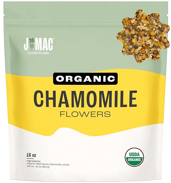 J Mac Botanicals, Organic Chamomile Flowers (1 pound), Certified USDA Organic. Whole Dried