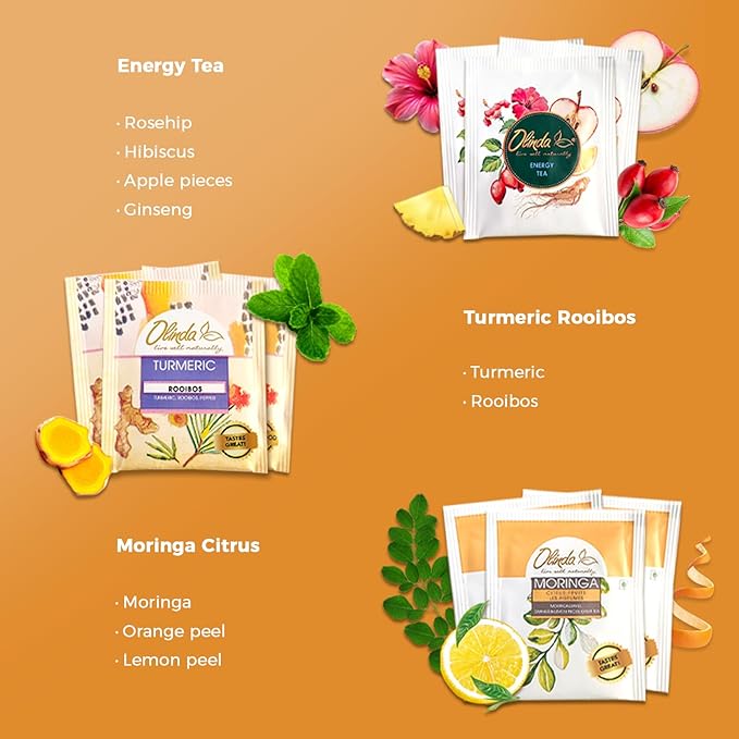 Olinda Health & Vitality Tea Gift Box Tea Samplers Organic Tea Bags Low Caffeine Detox Energy Tea