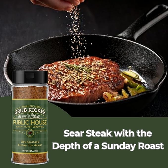 Grub Kicker Public House Sunday Roast Seasoning - 2.9 oz Bottle - Prime Rib, Pot Roast, and Beef