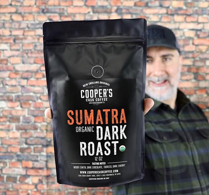 Organic Dark Roast Sumatra, Smooth and Rich Single Origin Grade 1 Premium Coffee - 12 oz Bag (Whole
